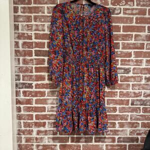 J. Crew Factory Multicolor Floral Mini Dress - Red, Blue, Green